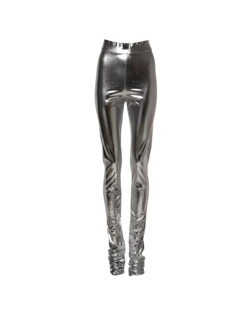 Dolce & Gabbana Gray Metallic Silver Polyester Slim Fit Leggings Pants