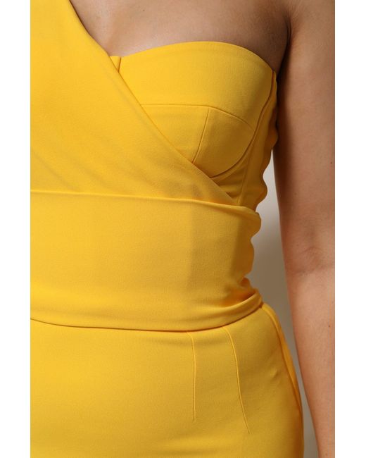 Dolce & Gabbana Yellow One Shoulder Side Slit Midi Dress for men