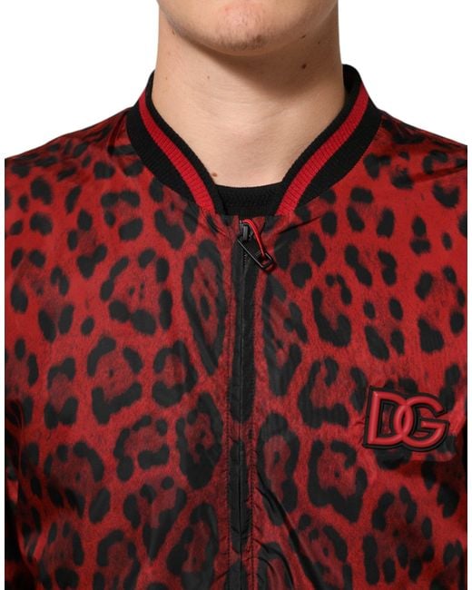 Dolce & Gabbana Red Leopard Print Full Zip Bomber Men Jacket for men