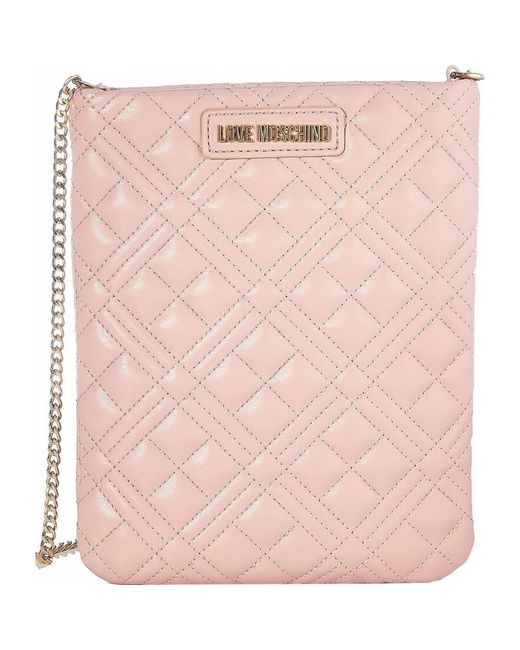 Love Moschino Chic Pink Faux Leather Crossbody Bag With Gold Accents