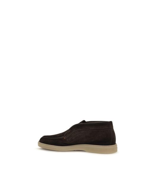 Santoni Black Suede Leather Slip-On Loafers for men