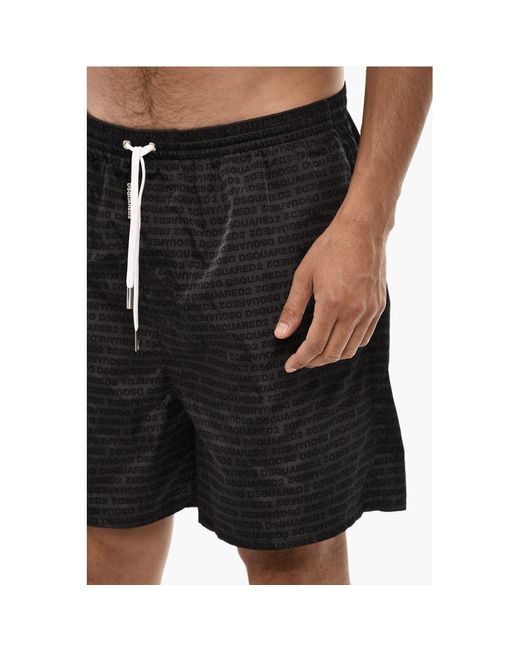 DSquared² Black All Over Logoed Swim Short for men