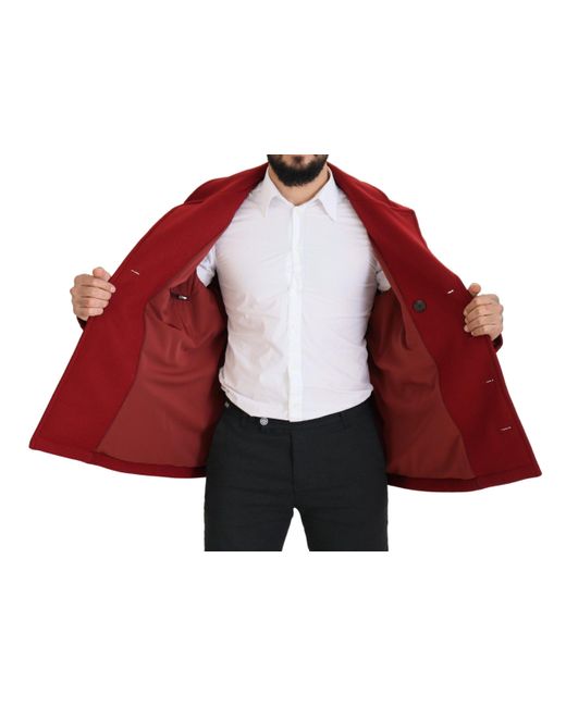 Dolce & Gabbana Red Wool Double Breasted Coat Jacket for men