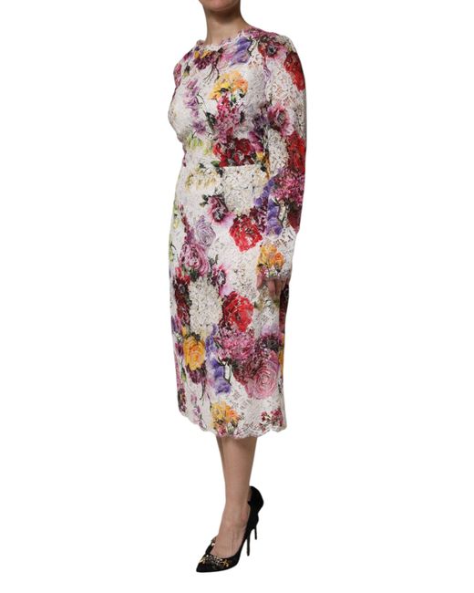 Dolce & Gabbana Red Multicolor Floral Long Sleeve A