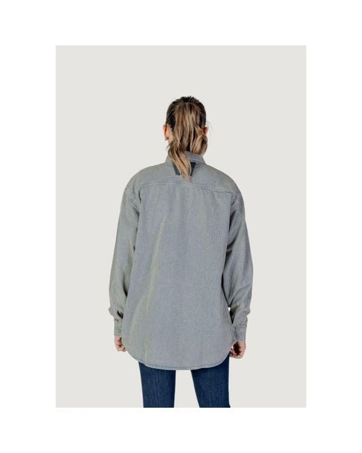 Replay Gray Pinstripe Long Sleeve Cotton Shirt With Classic Collar