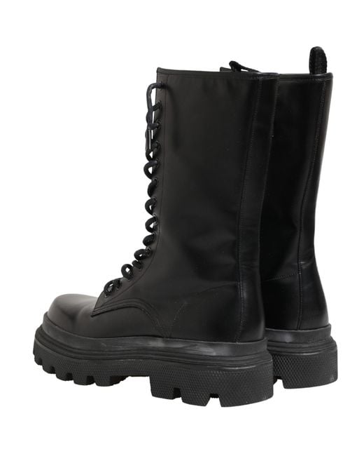 Dolce & Gabbana Black Leather Trek Sole Combat Boots Shoes for men