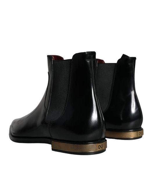 Dolce & Gabbana Black Leather Chelsea Ankle Boots Shoes for men