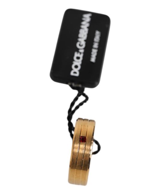 Dolce & Gabbana Metallic Gold Tone Brass Red Crystal Dg Logo Ring for men