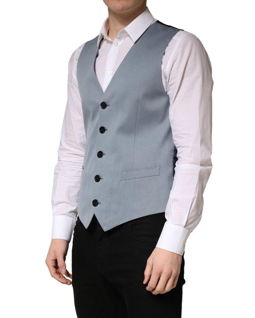 Dolce & Gabbana Blue Gray Wool Single Breasted Men Waistcoat Vest for men