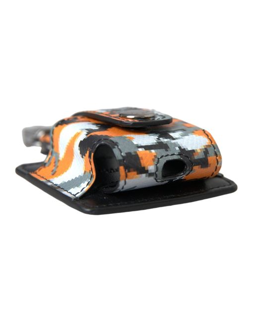 Dolce & Gabbana Blue Camouflage Print Leather Logo Metal Airpods Case