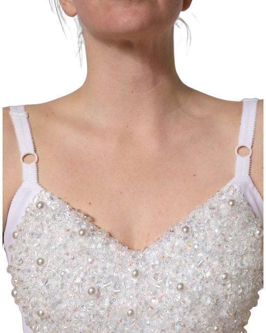 Dolce & Gabbana Black White Pearls Beaded Corset Bustier Crop Top