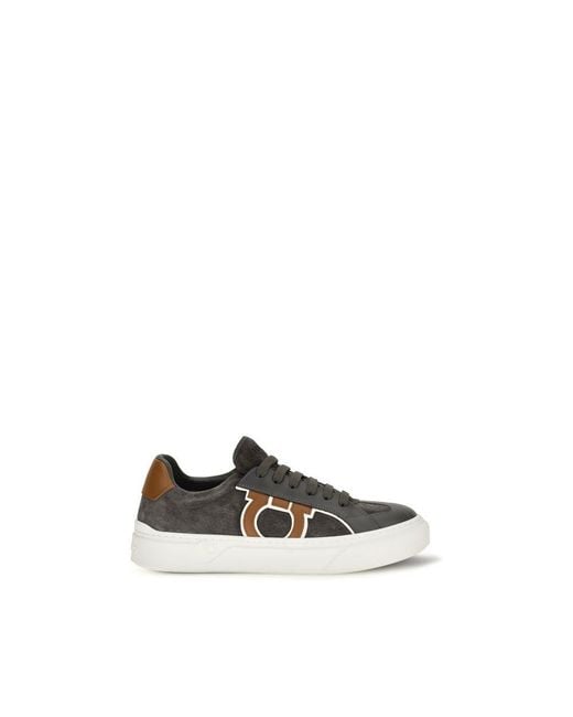 Ferragamo Multicolor Gray Suede Leather Low Top Sneakers for men