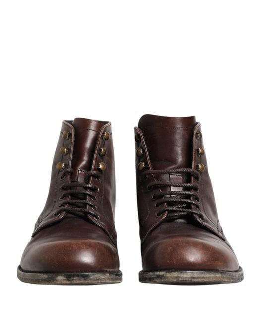 Dolce & Gabbana Brown Lace Up Short Ankle Boots Men Shoes for men
