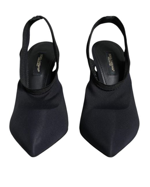 Dolce & Gabbana Black Jersey Stretch Heels Slingback Shoes