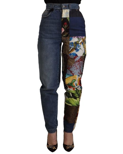 Dolce & Gabbana Blue Patchwork Jeans Highwaisted Style