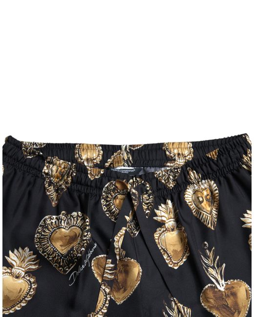 Dolce & Gabbana Black Heart Print Silk Pajama Pants for men