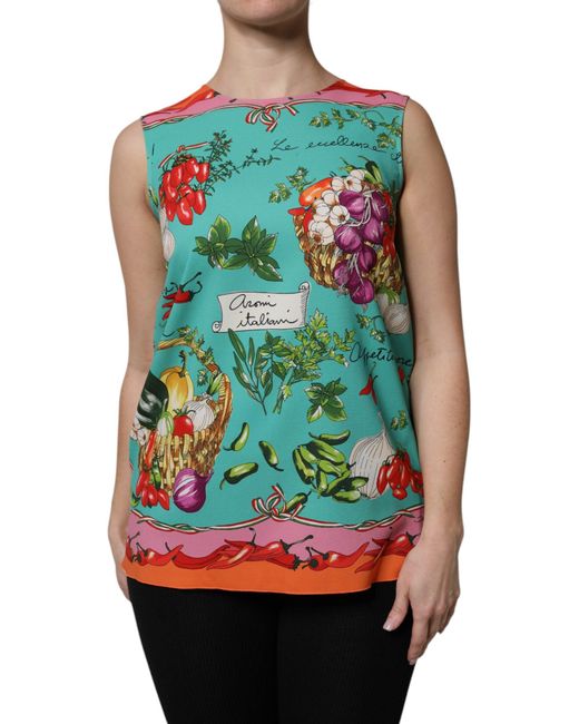 Dolce & Gabbana Green Multicolor Floral Silk Sleeveless Tank Top for men