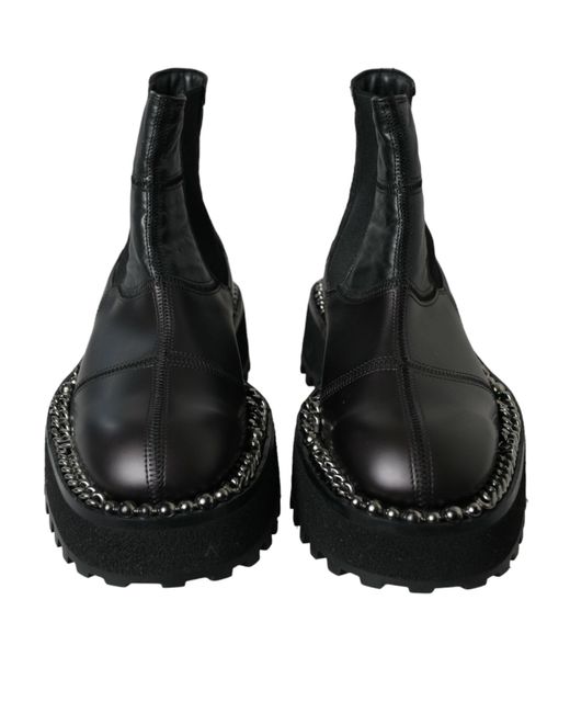 Dolce & Gabbana Black Leather Slip On Stretch Chelsea Boots Shoes for men