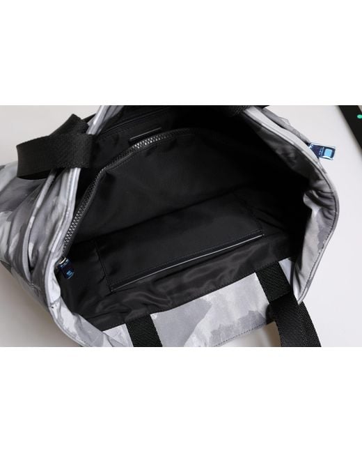 Dolce & Gabbana Black Gray Camo Cotton Multiple Compartments Tote Bag for men