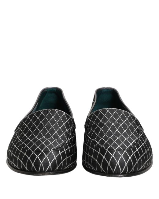 Dolce & Gabbana Black Velvet Diamond Stitched Loafers Shoes for men