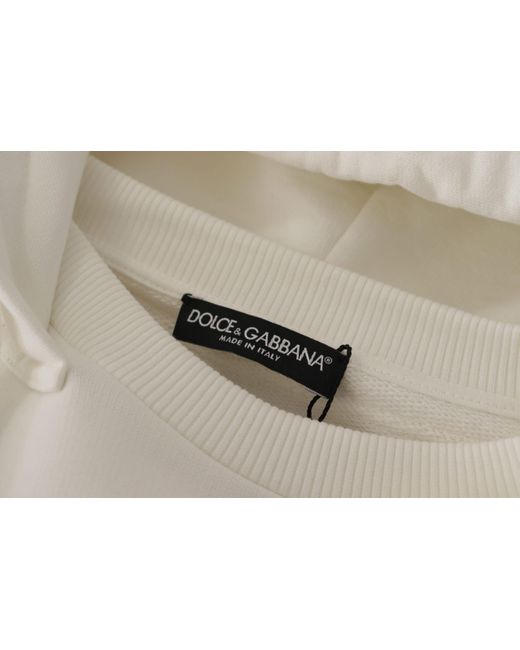 Dolce & Gabbana Gray White Hoodie Pullover Embroidered Sweater