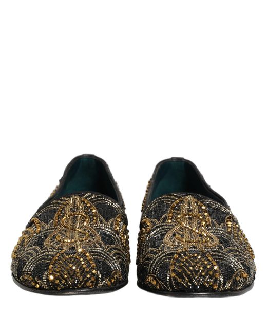 Dolce & Gabbana Black Gold Embellished Dress Loafers Shoes for men