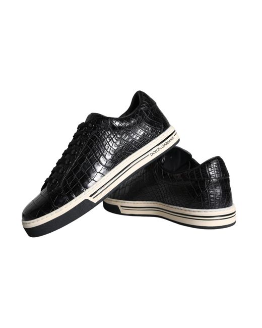 Dolce & Gabbana Black Rome Sneakers In Crocodile Leather for men