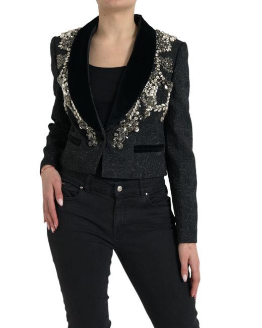 Dolce & Gabbana Black Elegant Embellished Overcoat Jacket