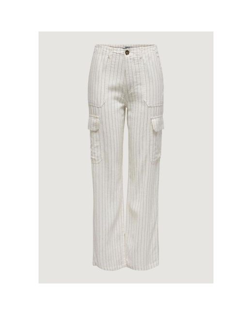 ONLY Gray White Linen Jeans & Pant