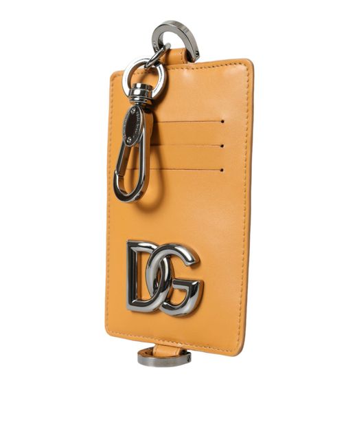Dolce & Gabbana Metallic Orange Calf Leather Credit Card Holder Clip On Wallet for men