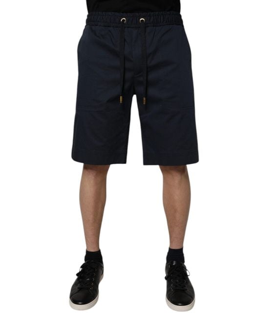 Dolce & Gabbana Dark Blue Cotton Mid Waist Men Bermuda Shorts for men