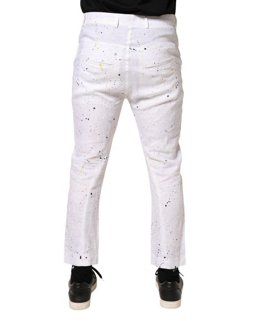 Daniele Alessandrini White Paint Print Skinnyfit Trouser Pants for men