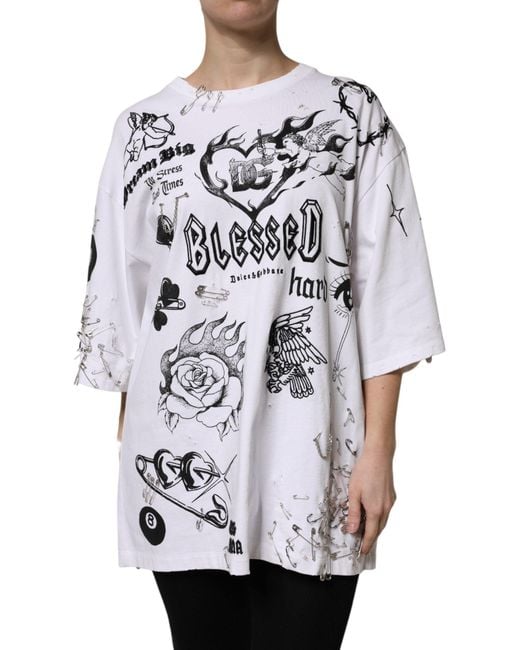 Dolce & Gabbana Gray White Cotton Dg Blessed Printed T for men