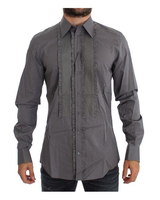 Dolce & Gabbana Gray Elegant Slim Fit Cotton Dress Shirt for men