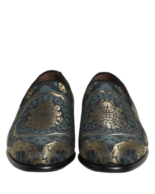 Dolce & Gabbana Black Floral Brocade Slip On Loafers Shoes for men