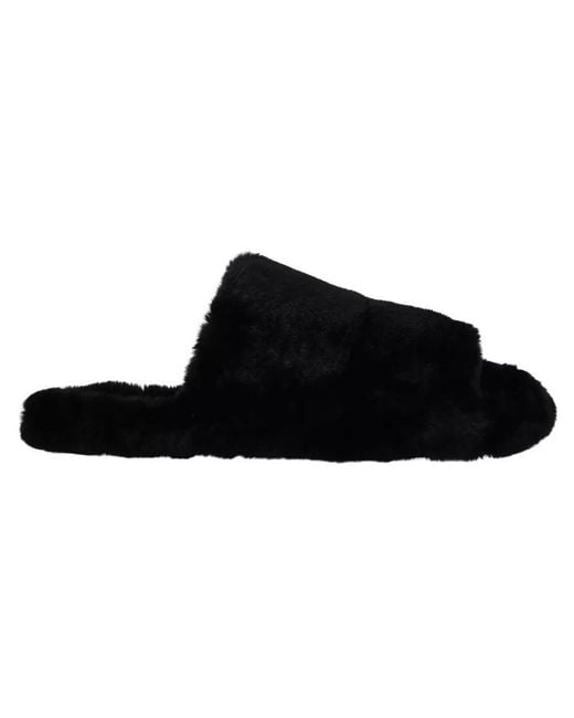 Dolce & Gabbana Black Polyester Faux Fur Mens Flats Sandals Shoes for men