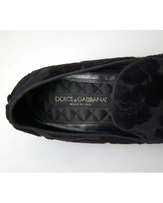Dolce & Gabbana Black Brocade Loafers Formal Shoes for men