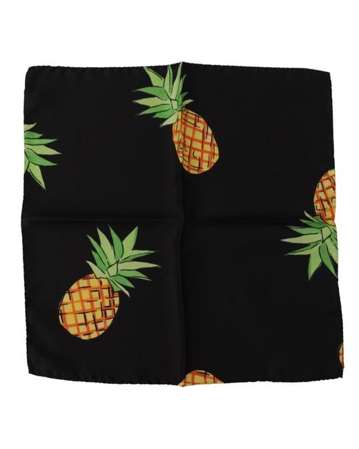 Dolce & Gabbana Black Pineapple Printed Square Handkerchief Scarf for men