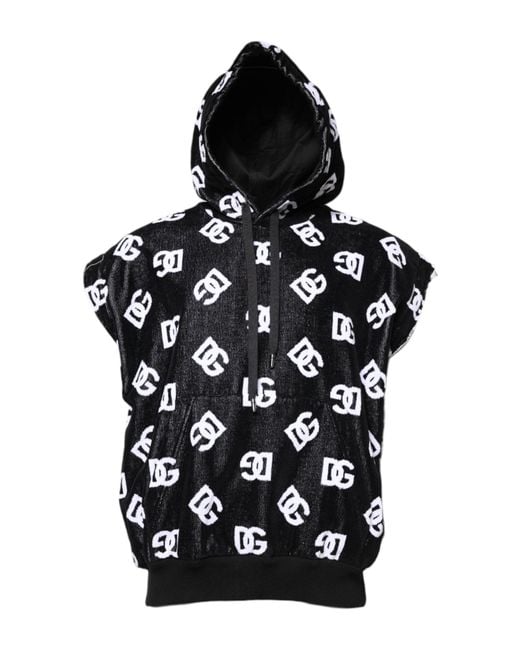 Dolce & Gabbana Black Dg Cotton Hooded Sleeveless Sweater for men
