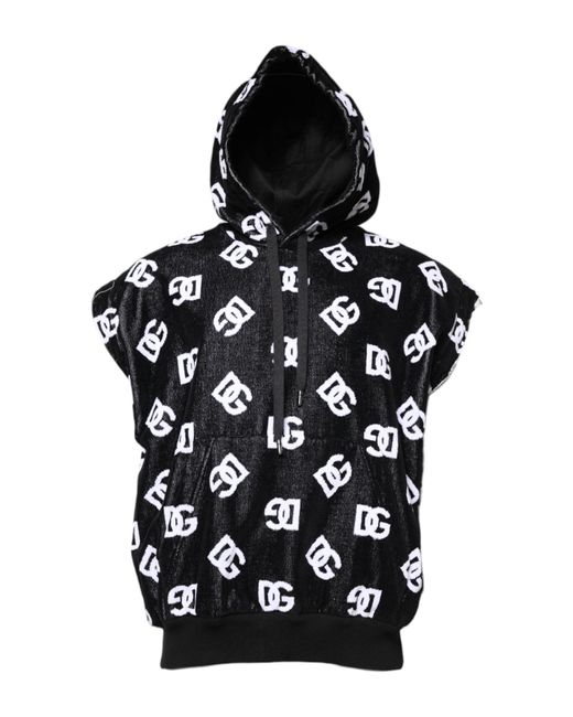 Dolce & Gabbana Black Dg Cotton Hooded Sleeveless Sweater for men