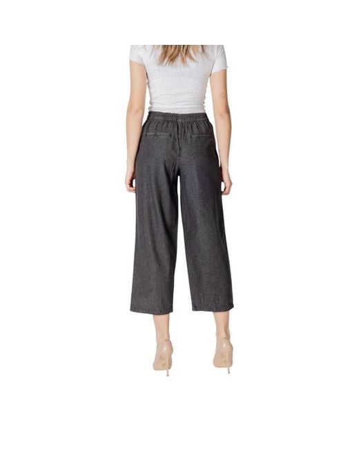 Ichi Gray Black Cotton Cropped Jeans