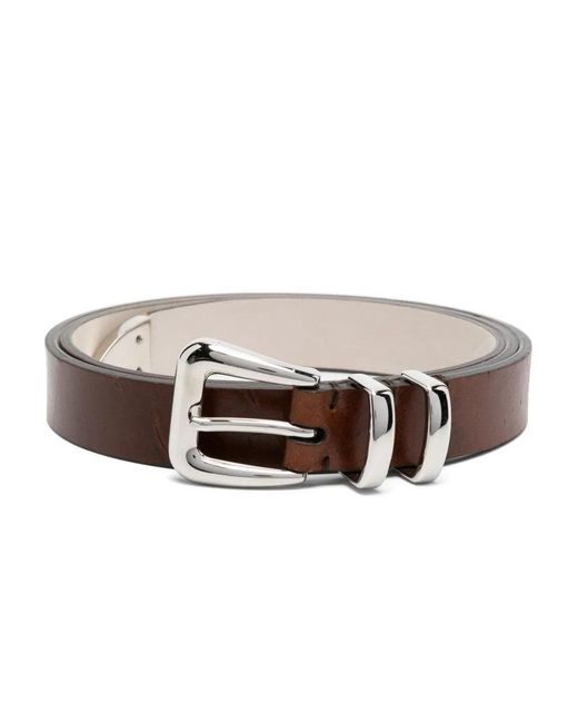 Brunello Cucinelli Brown White Leather Regular Belt for men