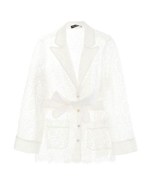 Dolce & Gabbana White Pajama Shirt In Cordonnet Lace