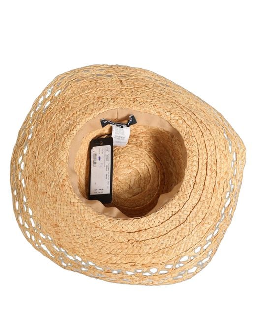 Dolce & Gabbana Metallic Beige Wide Brim Floral Bucket Capello Hat