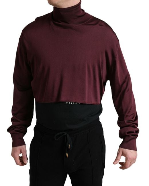 Dolce & Gabbana Red Maroon Viscose Turtleneck Pullover Sweater for men