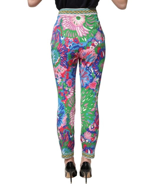 Dolce & Gabbana Blue Multicolor Floral Stretch Jersey Leggings Pants