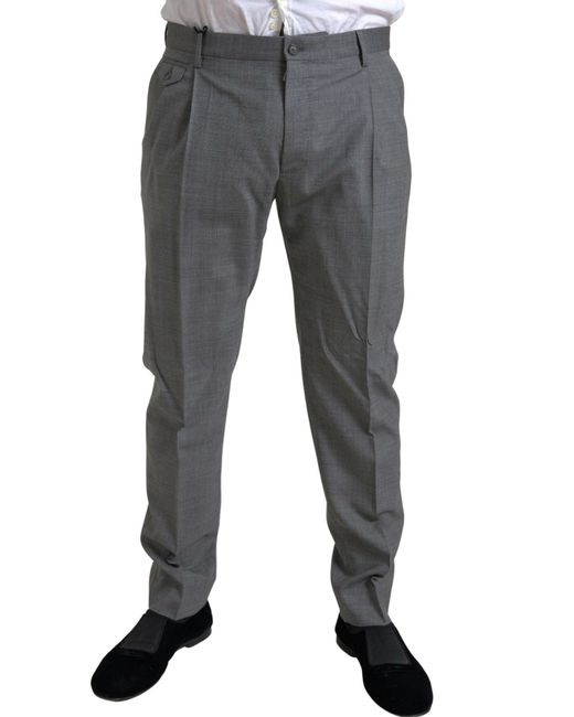 Dolce & Gabbana Gray Elegant Skinny Wool Dress Pants for men