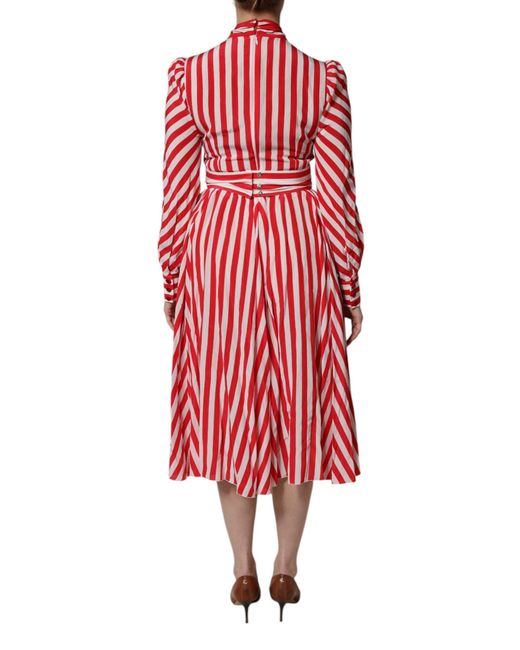 Dolce & Gabbana Red Silk Striped Aline Dress