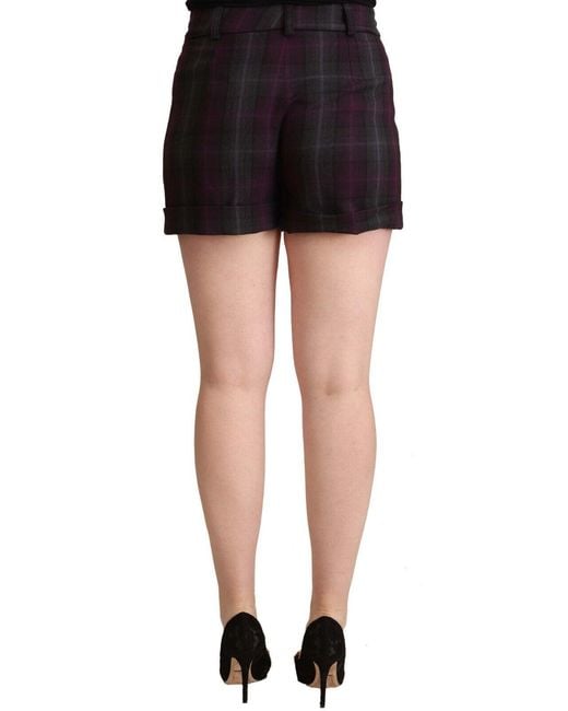 Bencivenga Black Multicolor Checkered Mid Waist Folded Hem Shorts