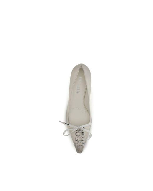 Prada Metallic White Calf Leather Bos Taurus Lace